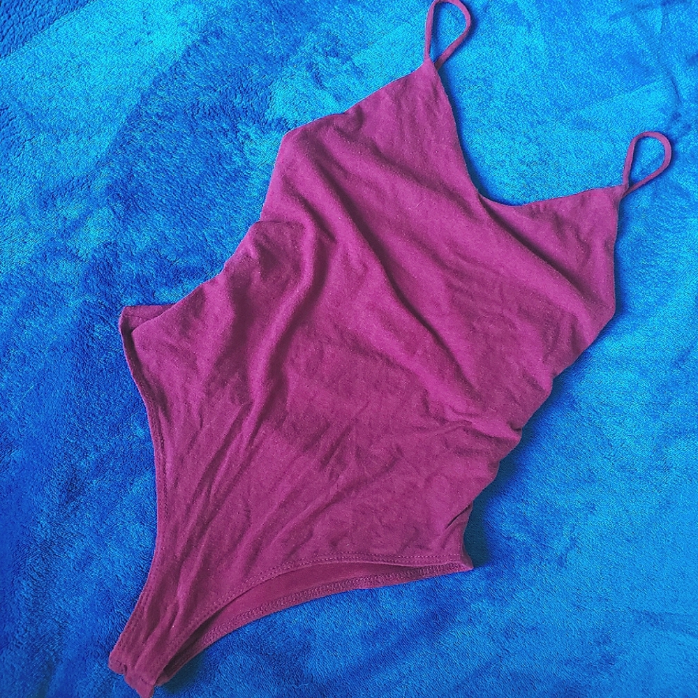 Burgundy One Piece strappy body suit highwaisted